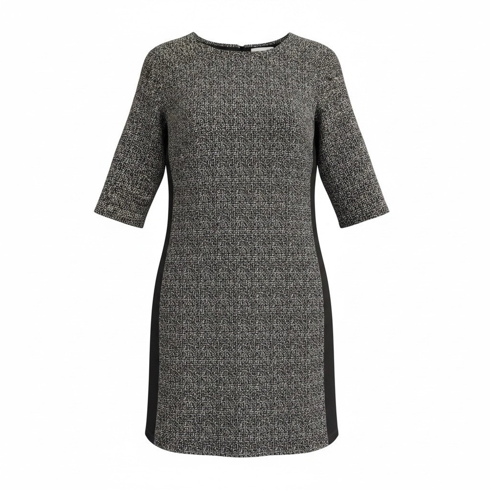 Alyx Twill Shift Dress Womens 14 Black White Plaid 3/4 Sleeve Knee Length